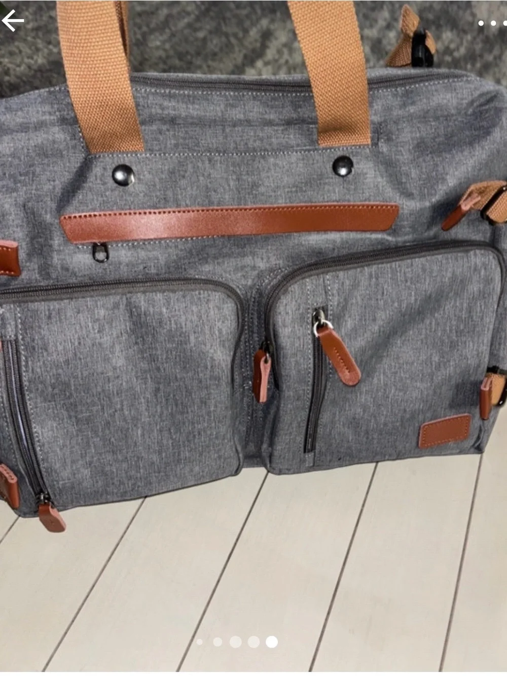 Gray Canvas Weekender Bag with Brown Accents